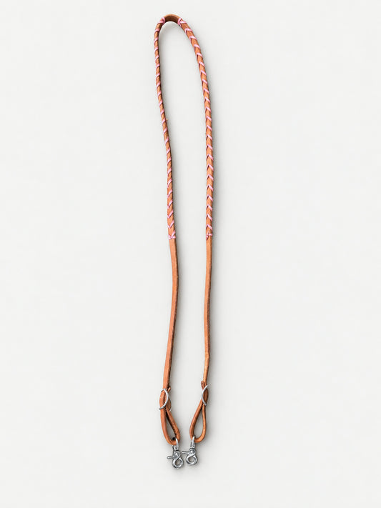Natural & Baby Pink laced leather barrel reins — full set