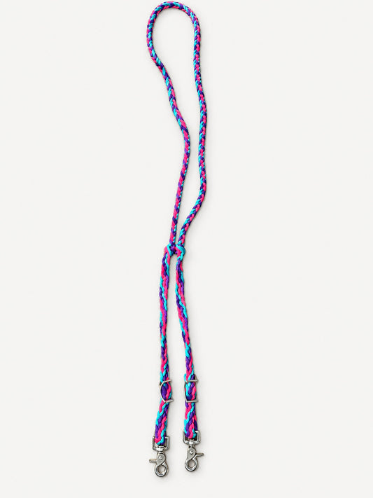 Pink, turquoise and purple roper reins — full set with trigger snaps