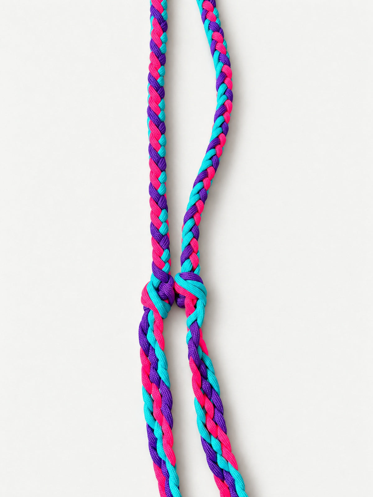 Pink, turquoise and purple roper reins — three-strand braid detail