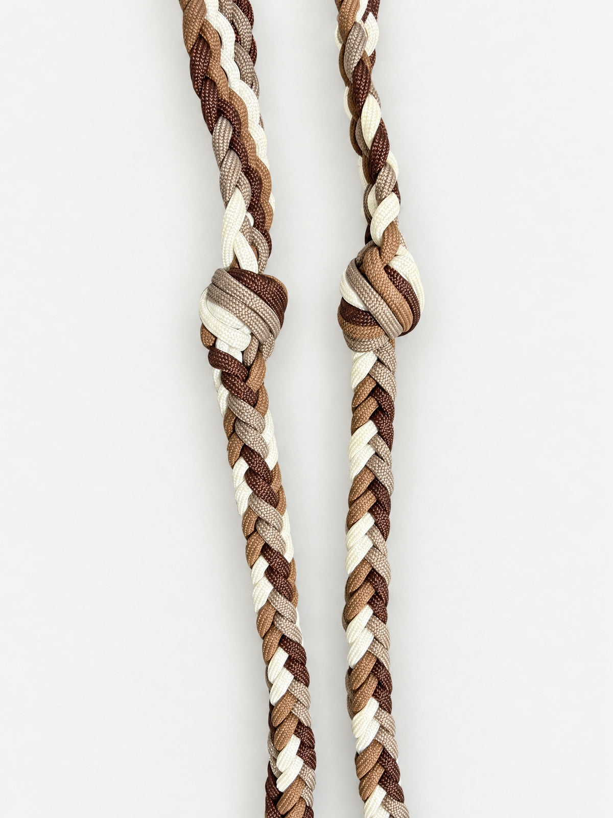 Brown, Tan & Cream pony barrel reins — braid detail