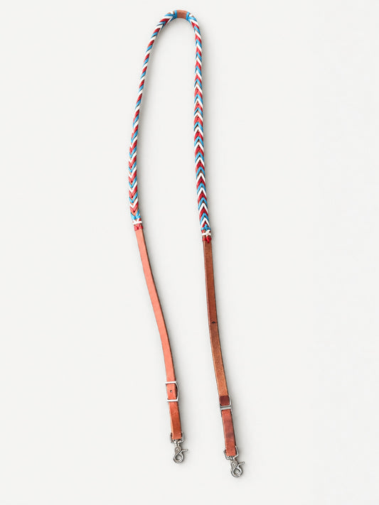 Red, White & Blue triple-laced leather reins — full set