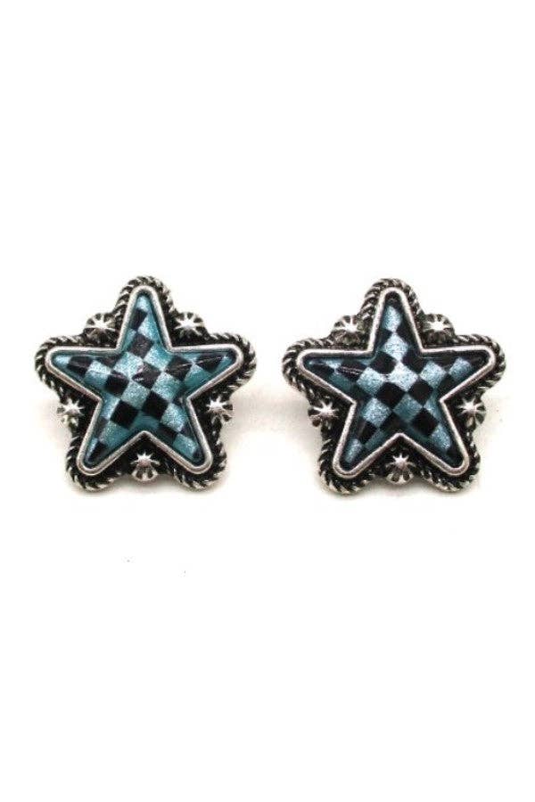 CHECKER STAR POST EARRINGS