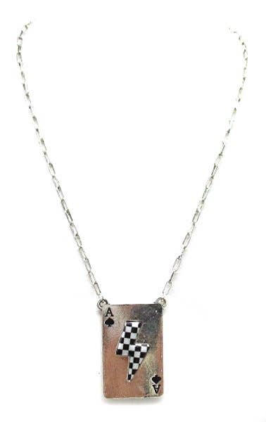 Western Checkered Lightning Spade Ace Necklace