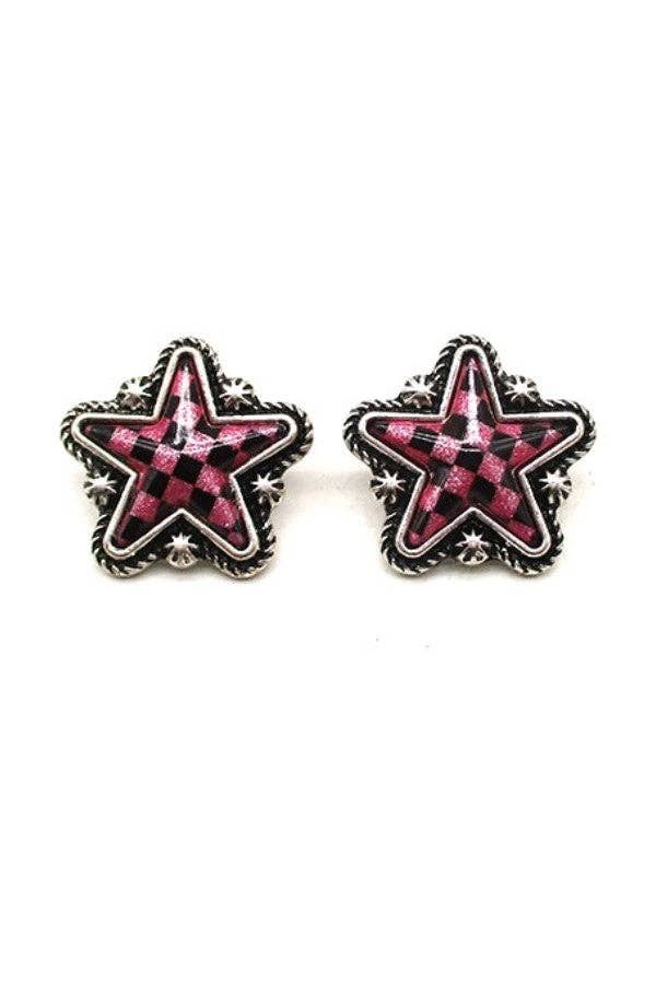 CHECKER STAR POST EARRINGS