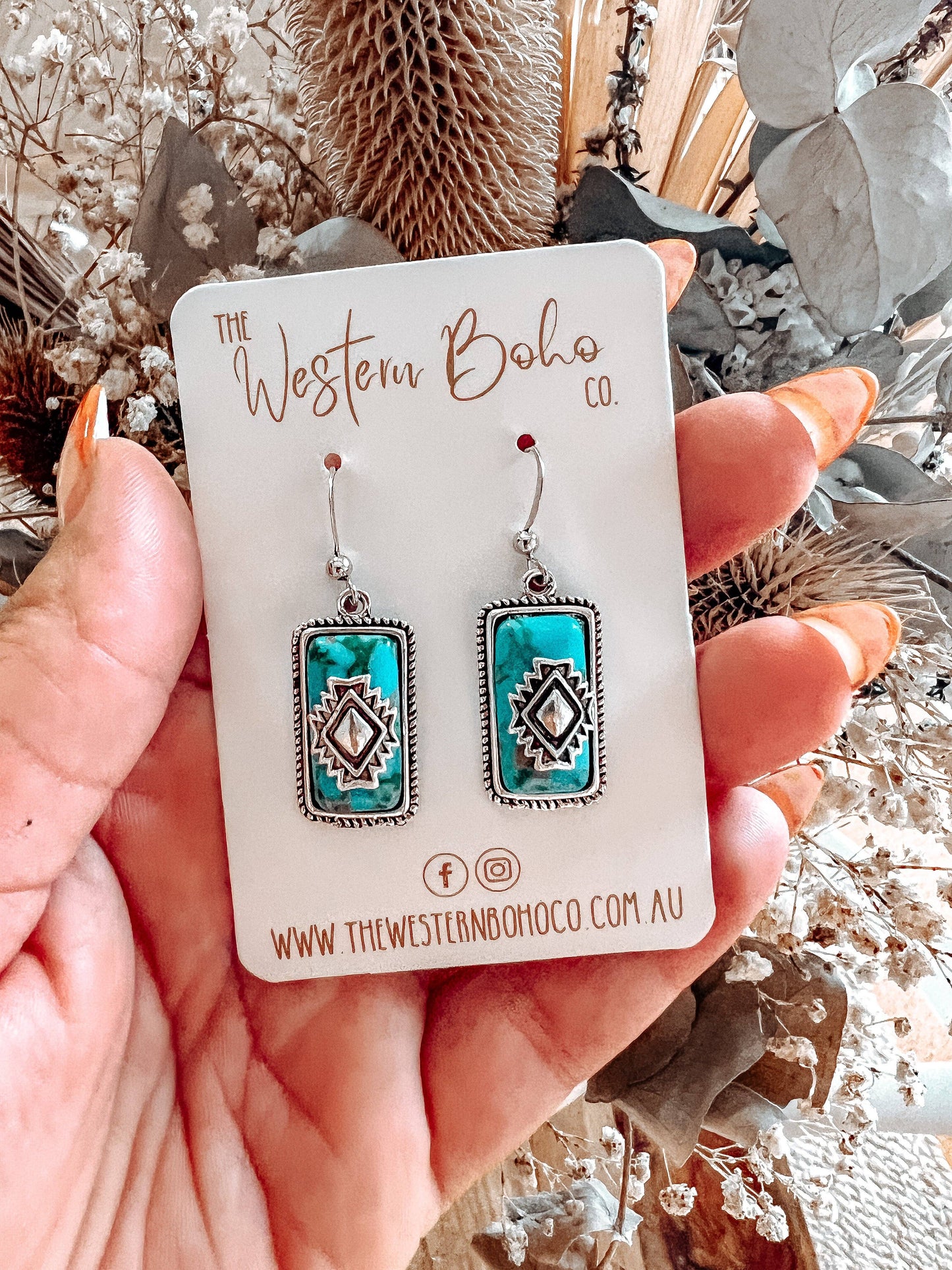 Turquoise Aztec Pendant Earrings