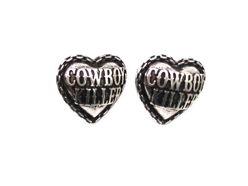 Western Heart Cowboy Killer Engraved Post Earring