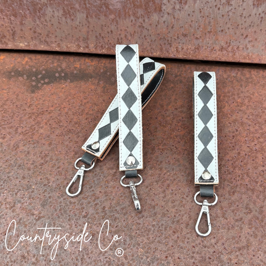 Checkered Leather Keychain Wristlet