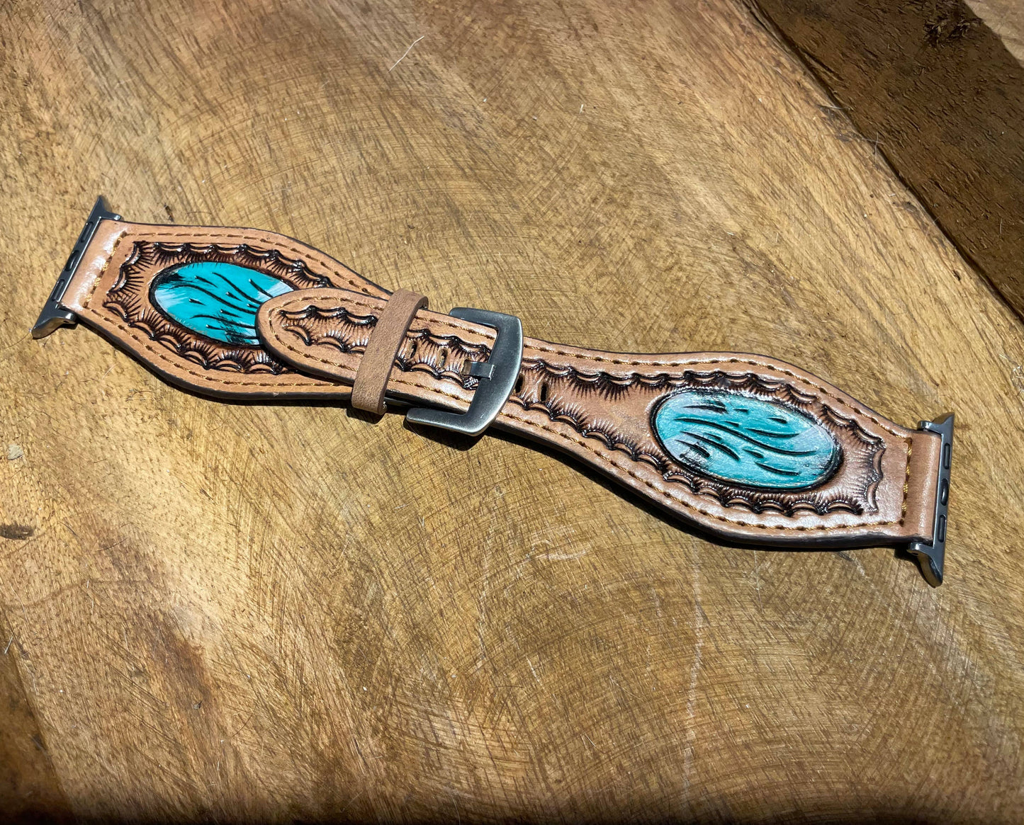 45mm Apple Watch band Tooled Leather