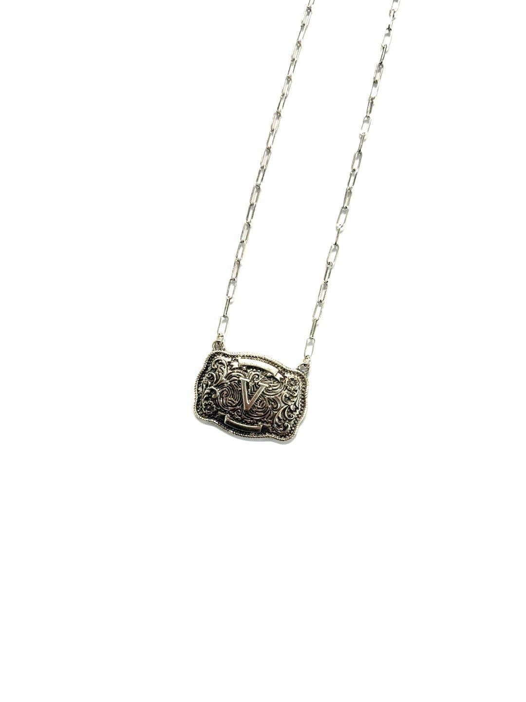 Western Belt Buckle Initial Necklace