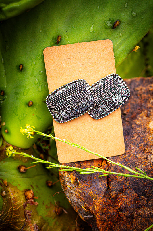 silver rectangle Bootstitch stud earrings