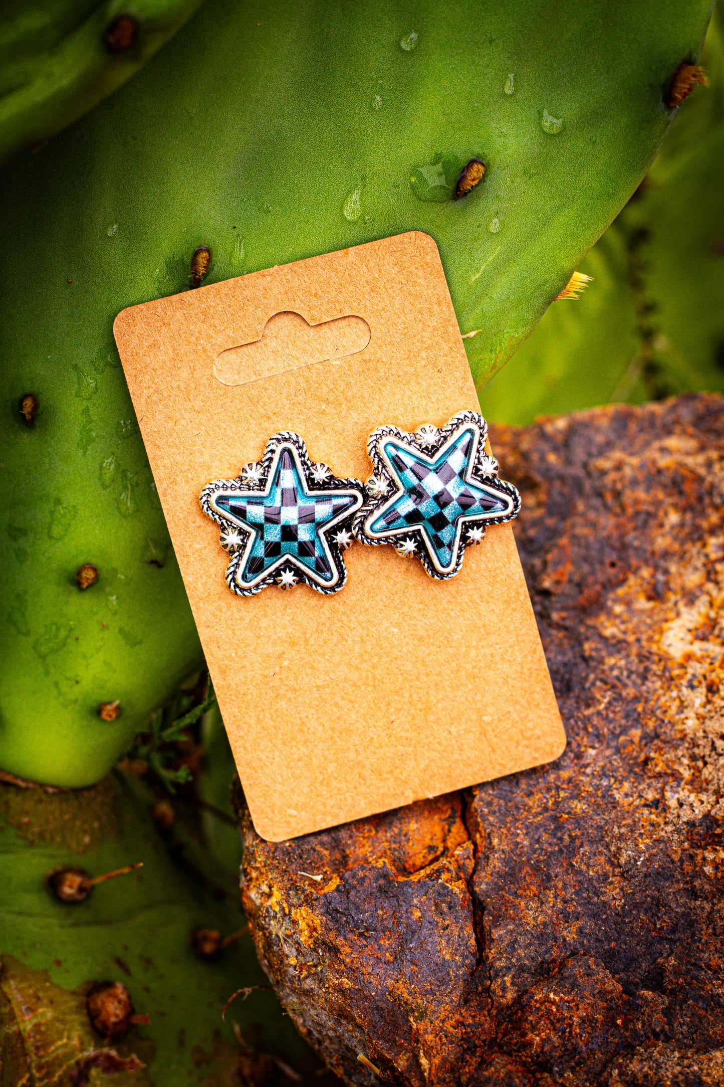 Checkered Star Post Earrings – Western Cowgirl Stud Jewellery
