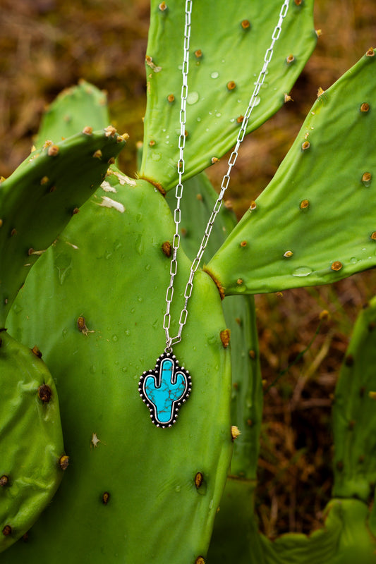turquoise cactus silver necklace 