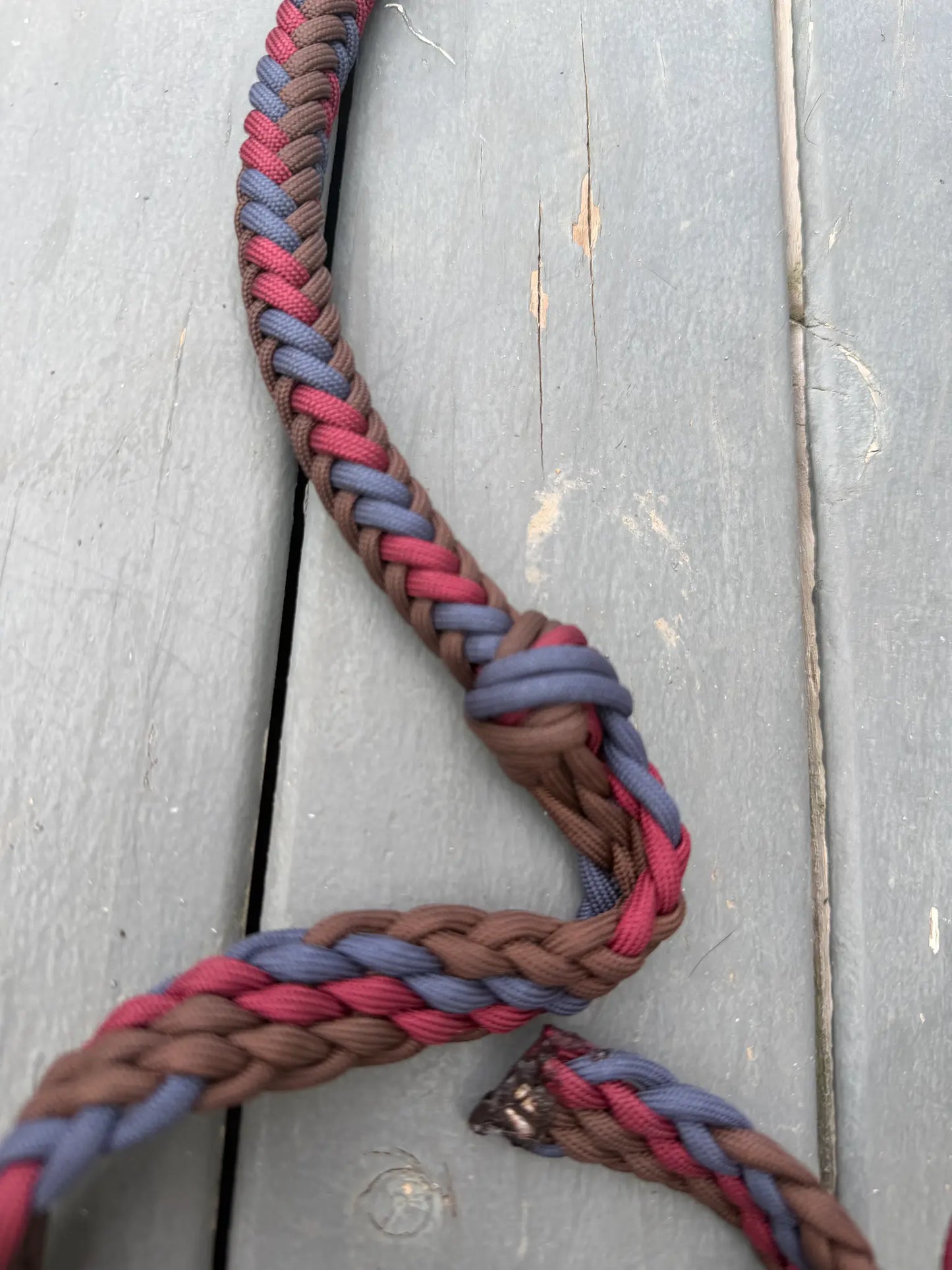 Chocolate slate blue and berry handmade -3H stabiliser reins for barrel racing, ready to ship